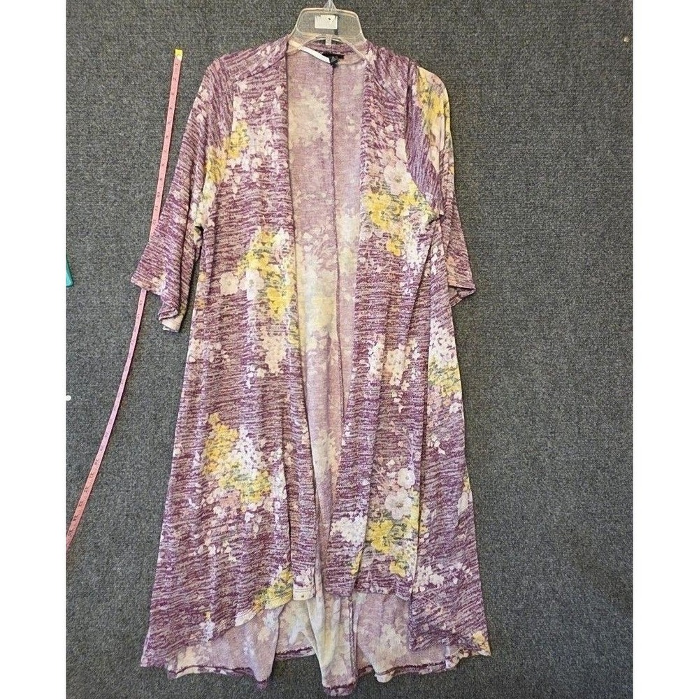 Torrid Cardigan Sweater Womens 2 Purple Floral Open Front Kimono Sleeve Duster